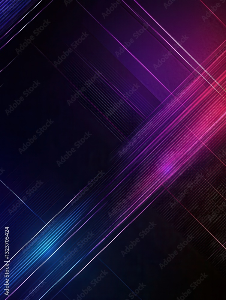 Poster Glowing abstract digital pattern with neon lines in blue and purple shades, creating a modern grid design for creative projects
