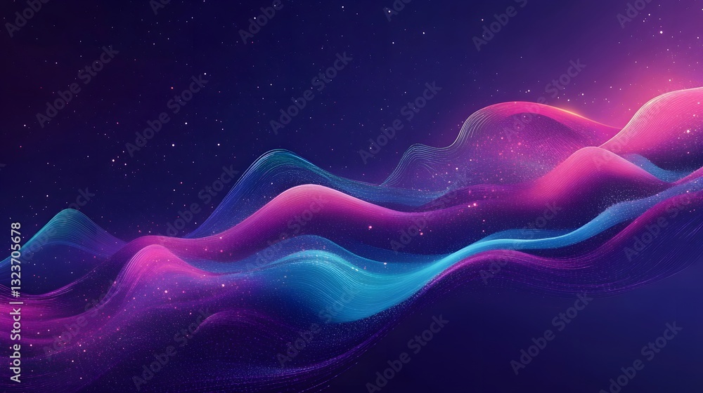 Poster Abstract image of vibrant fluid lines with sparkling particles