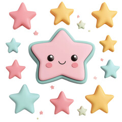 Obraz premium Cute star shaped characters in pastel colors with smiling faces
