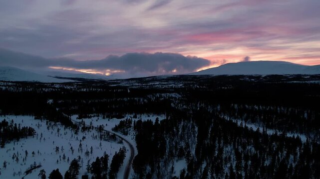 Ringebu Mountains Winter Sunset Timelapse - Norway Scenic View