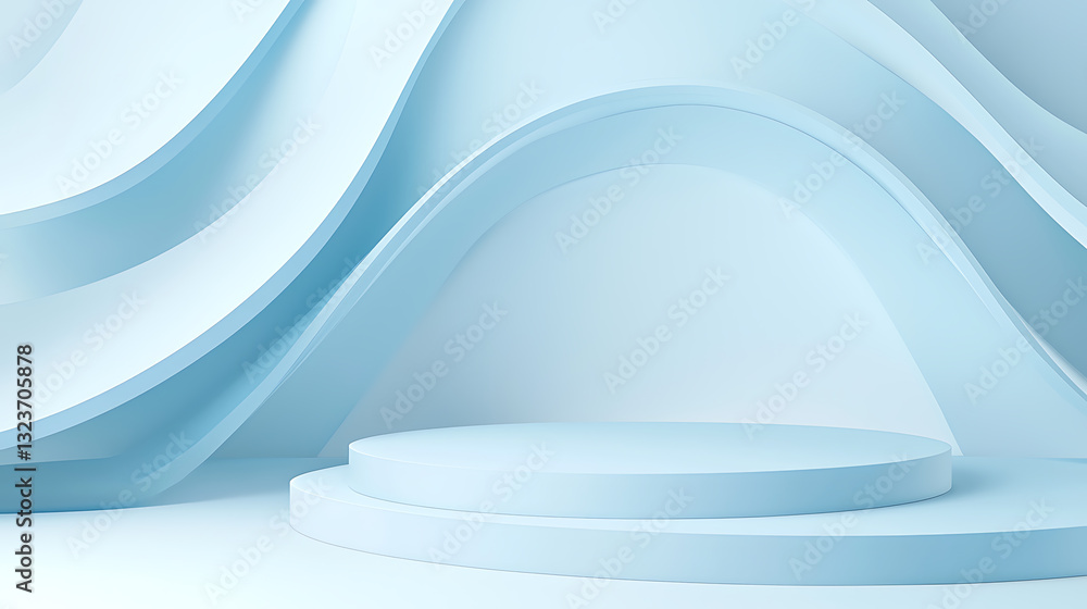 Poster dynamic abstract wave patterns in light blue studio background graphic design minimalist style moder