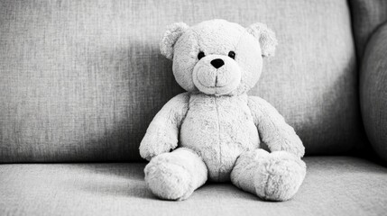 Fototapeta premium Fluffy teddy bear sitting on a sofa