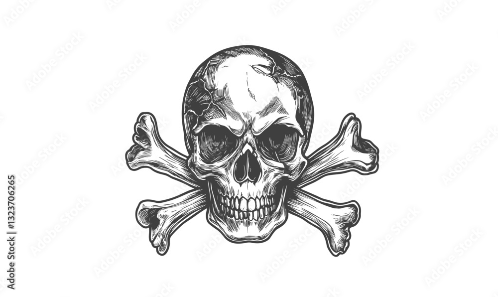 Poster skull and crossbones linear vector icon set in a flat style.