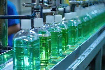 Premium Quality Visual of Production Line for Disinfecting Liquid Soap in a Factory