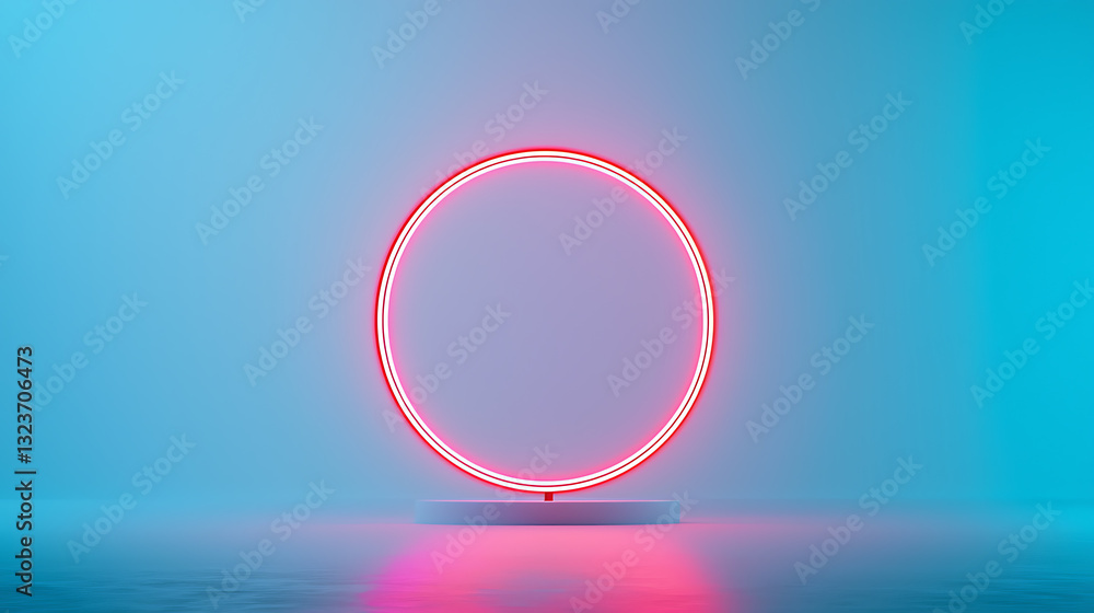 Poster neon circle art installation urban studio digital artwork modern environment low angle abstract desi