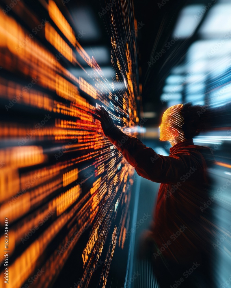 Aufkleber Immersive Digital Futures Dynamic Data Interface Explores AI-Powered Analytics with Cinematic Motion Blur and Technological Interaction