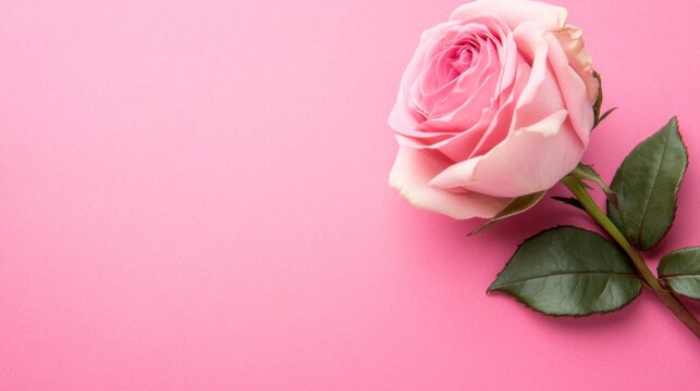 Single pink rose on pink background