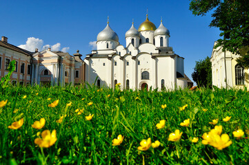St. Sophia Orthodox cathedral at summer day in Veliky Novgorod, Russia - summer architectural landscape