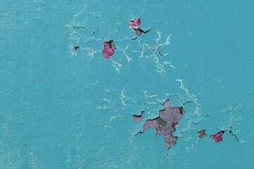 Texture background of dark blue peeling paint on the old rough concrete surface