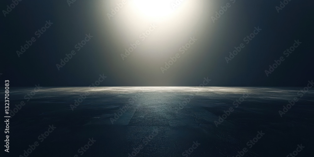 Poster a dark, empty room with a large light shining on the floor