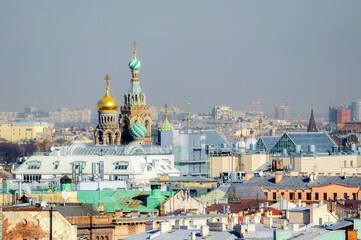 St Petersburg, Russia. Panorama of St. Petersburg, bird's-eye view soft focus processing, Church of...