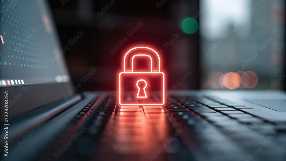 Poster cyber security ransomware prevention concept. digital padlock symbol on a laptop keyboard representi