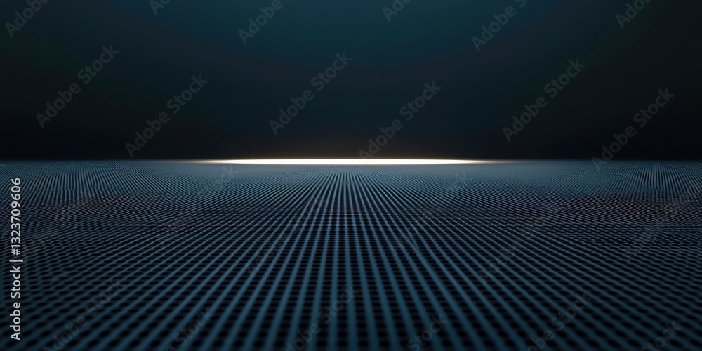 Poster a black and white image of a field with a bright light shining on it