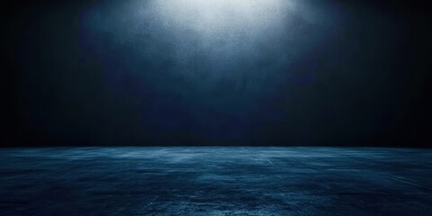 A dark blue room with a large empty space