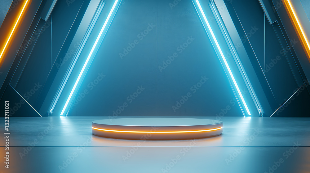 Aufkleber dynamic stage setup with neon lights modern studio digital display clean design aesthetic presentati