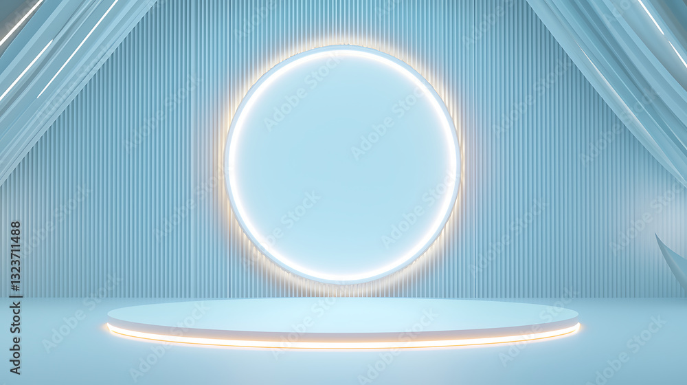 Poster illuminated circular stage design modern studio 3d render minimalist aesthetic front view creative c