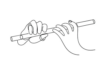 Two Hands Playing a Simple Line Art Flute © kajallata