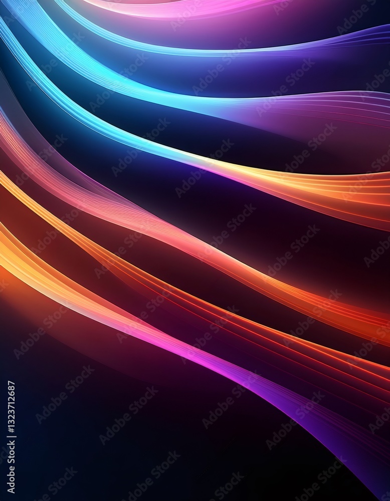 Poster vivid multicolored linear patterns intersecting dynamically against shadowy dark surface