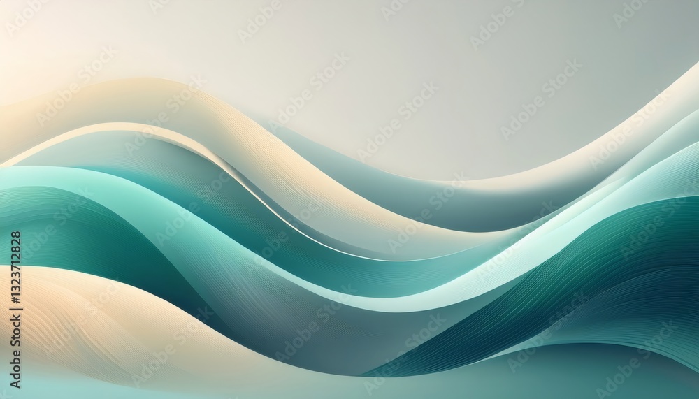 Poster Dynamic abstract background featuring intertwining waves in turquoise and beige, generating elegant visual flow for digital design and graphic projects