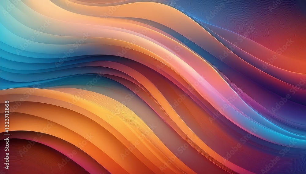 Poster fluid curves weaving dynamic lines through vivid colors, generating contemporary abstract visual har