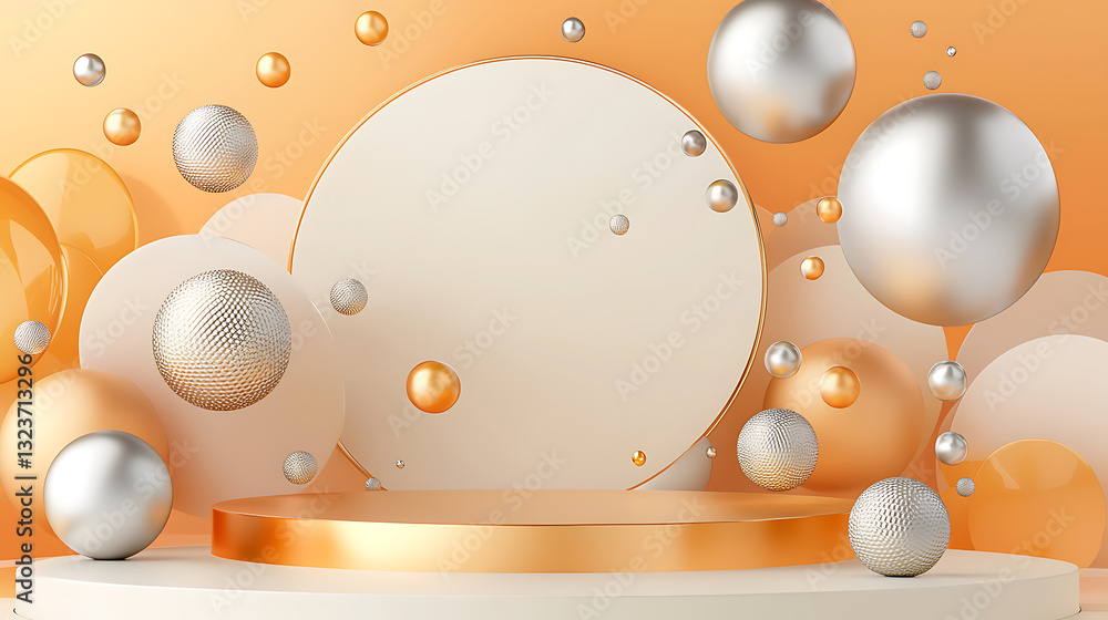 Poster dynamic 3d sphere arrangement creative studio graphic design modern environment aerial view abstract