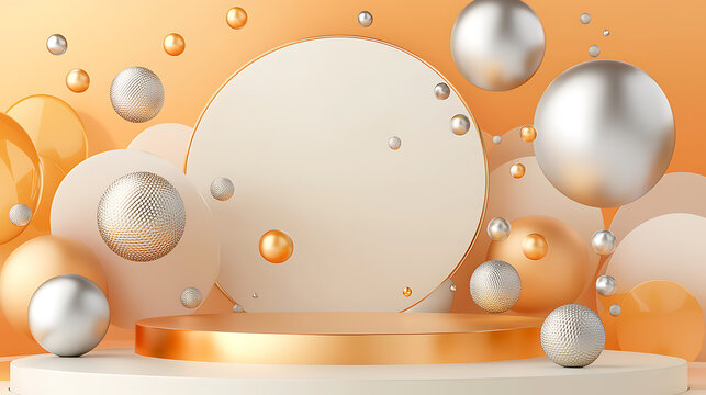 Dynamic 3d sphere arrangement creative studio graphic design modern environment aerial view abstract concept
