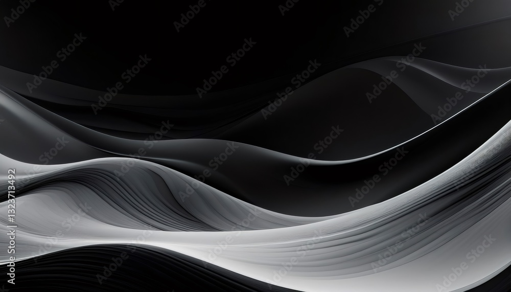 Poster monochrome curved lines forming dynamic pattern against deep shadowy surface