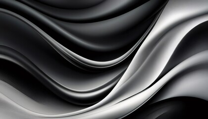 Fototapeta premium Sleek black and silver waves merging, forming elegant abstract design pattern