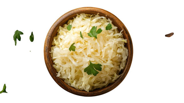 Fresh chopped sauerkraut from white cabbage, top view --ar 16:9