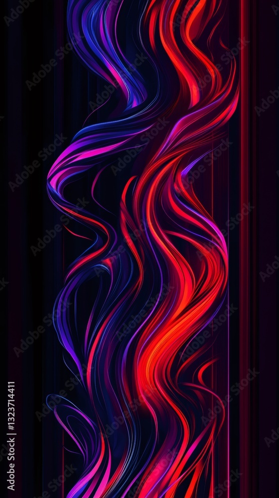 Poster abstract composition featuring vibrant red and blue swirling lines on a dark background, creating a 