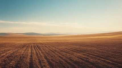 A vast, barren field stretches beneath a clear sky, embodying open space, potential, and the quiet promise of new beginnings.