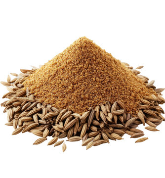 Ground cumin seeds spice. Food ingredient background.