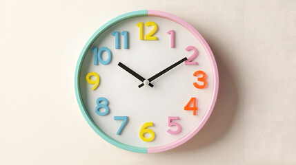 Colorful Wall Clock with Bright Numbers for Children's Room or Playroom Decoration