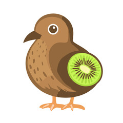 Simple flat 2D illustration kiwi bird isolated on transparent background, vector, flat design, animation design, simple flat 2D icon, clipart