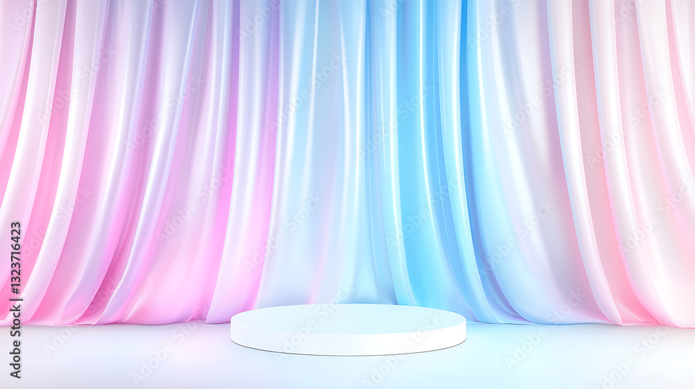 Poster stage setup for event presentation with colorful drapery studio environment professional viewpoint