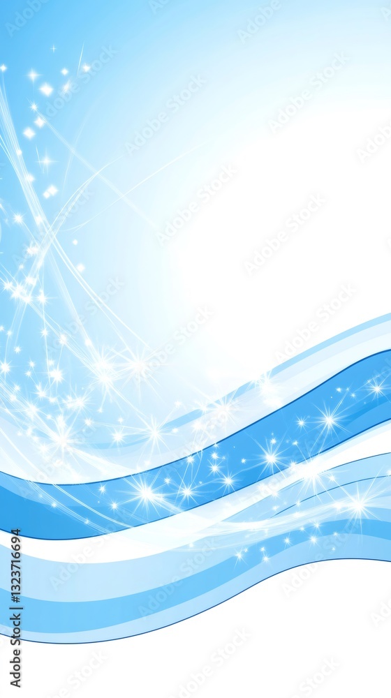 Poster glowing azure waves interweaving luminous starry elements, representing digital landscape with dynam