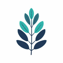 Simple flat 2D illustration blue laurel leaf isolated on transparent background, vector, flat design, animation design, simple flat 2D icon, clipart