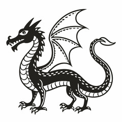Fototapeta premium Medieval Dragon Illustration Black and White Art of Mythical Creature