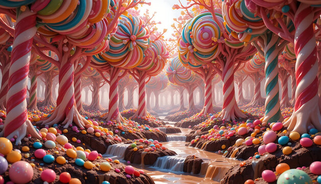Whimsical Candy Land: A Digital Dreamscape of Swirls and Sweets - Powered by Adobe