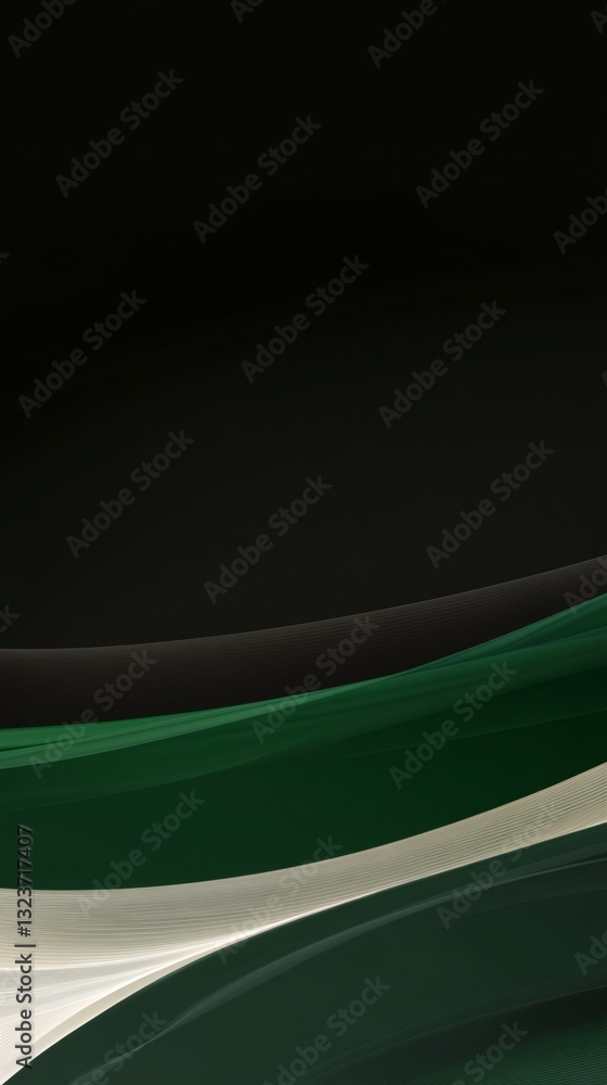 Poster abstract elegant dark green and white waves creating smooth shapes on a black background