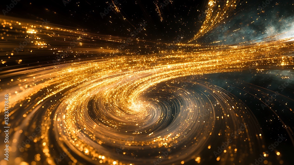 Poster golden swirl of light trails: mesmerizing abstract background of glowing particles and sparks for cr