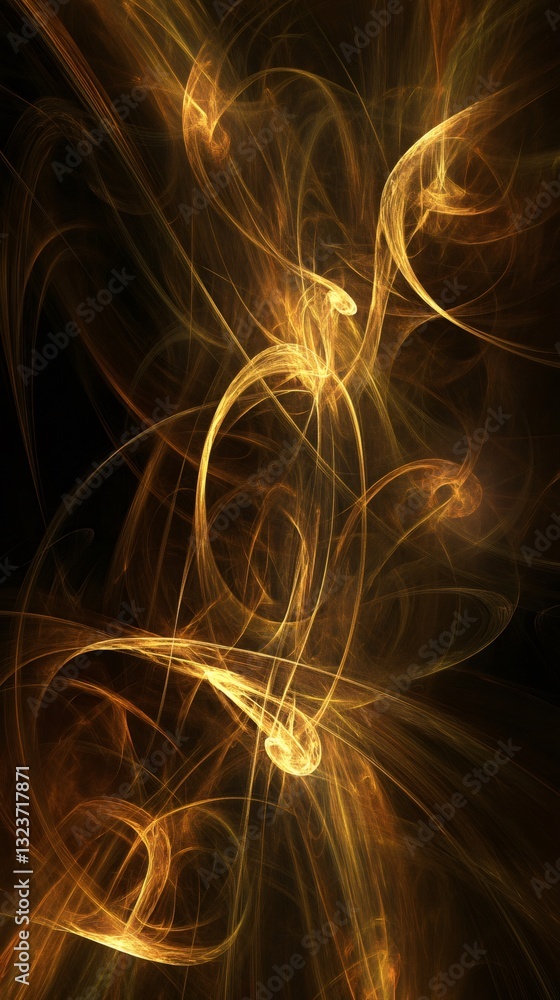 Poster golden fractal lines intertwining and creating an elegant and abstract composition on a black backgr