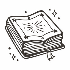 Fototapeta premium Vintage Magic Book with Sparkles Line Art Illustration