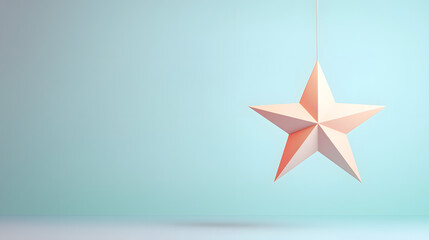 Obraz premium Minimalist Hanging Paper Star Decoration Against Soft Blue Background for Festive Occasions