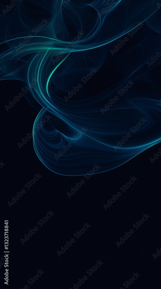 Poster elegant blue light trails creating a dynamic and abstract composition on a dark background