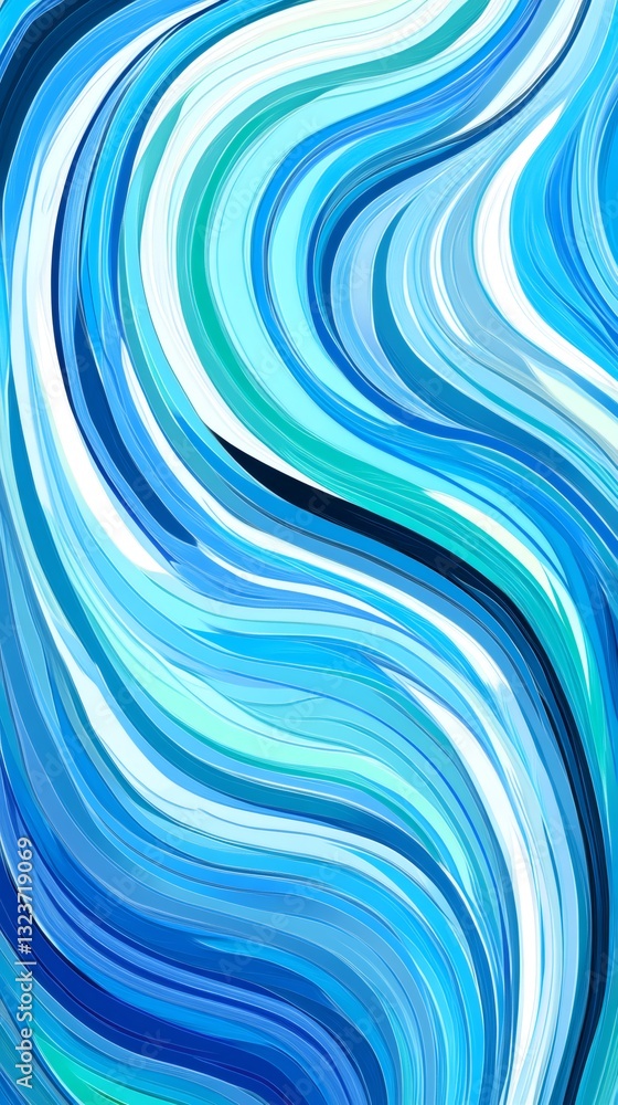 Poster abstract background with blue and turquoise wavy lines flowing and creating a dynamic and vibrant de