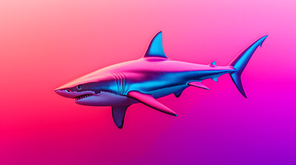 Fototapeta premium Vibrant and Colorful 3D Shark Illustration against a Gradient Background for Fun and Educational Concepts