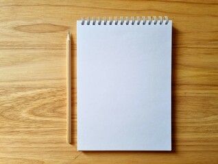 Blank notebook and simple pencil on wooden background