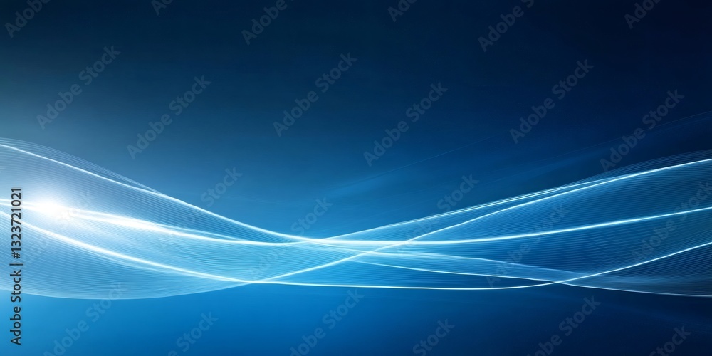 Poster smooth light waves flowing over a dark blue background creating a modern and elegant abstract design