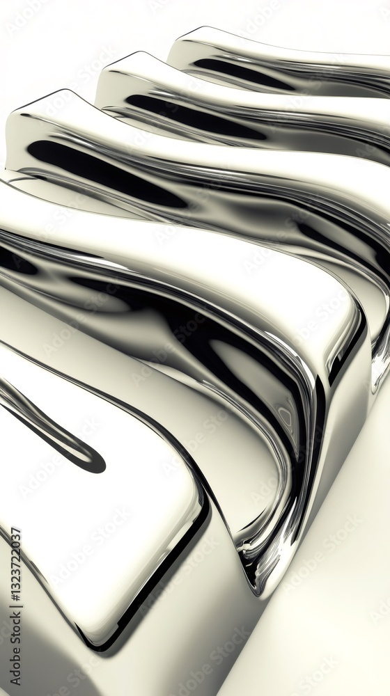 Poster metallic waves flowing and creating dynamic shapes on white background